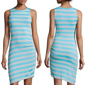 Susanna Monaco NWT Striped Gathered Side Dress Turquoise & Gray
